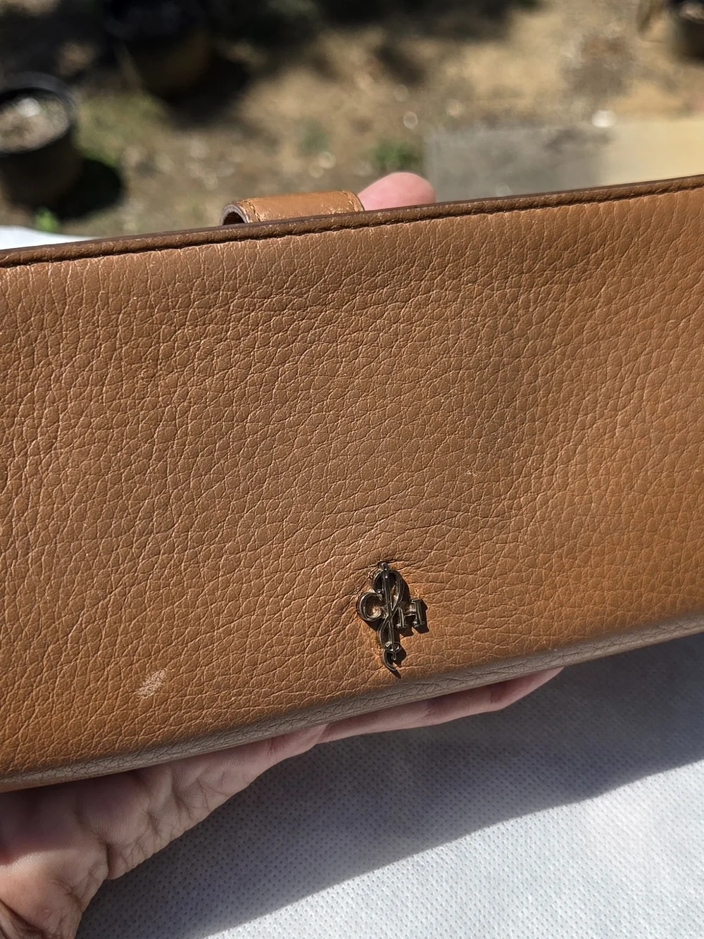 GUC Cole Haan Brown Pebbled Leather Wallet Clutch with Silver Logo